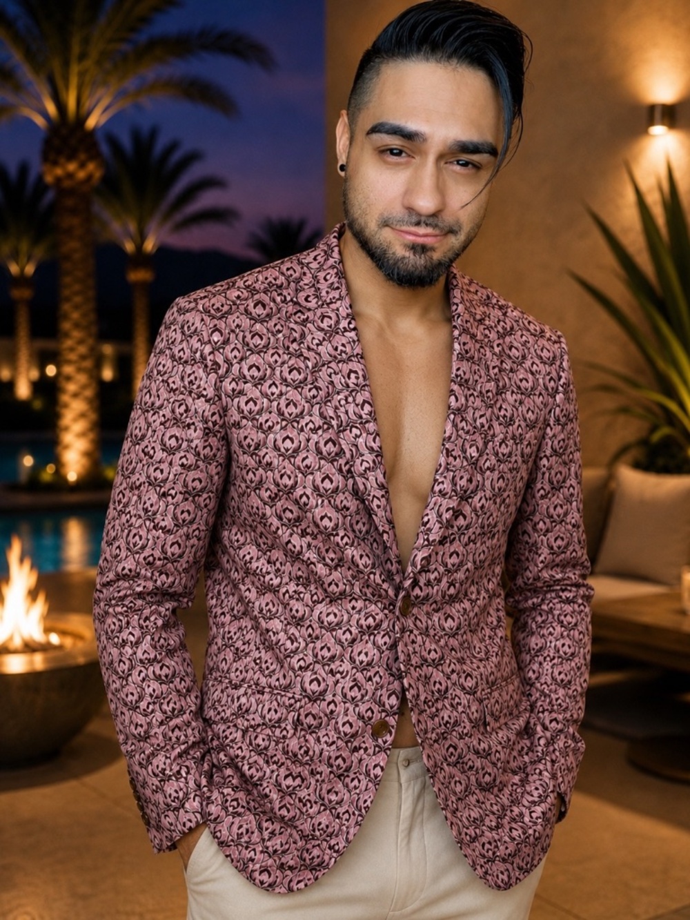 Mr Turk Trina Turk Men’s 42L Pink Geometric Cocktail Blazer Sport Coat